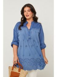 Curvy Lady Tunika w kolorze niebieskim rozmiar: 48/50. Niebieskie tuniki damskie Curvy Lady, bez wzorów, klasyczne, bez kołnierzyka, bez ramiączek. Za 127.35 zł.