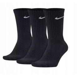 Sportowe skarpetki Nike 3-pak Crew SX4508. Czarne skarpetki damskie Nike, bez wzorów. W wyprzedaży za 59.99 zł.