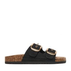 Klapki JENNY. Czarne klapki damskie Jenny, bez wzorów, bez obcasa, bez zapięcia. Za 99.99 zł.