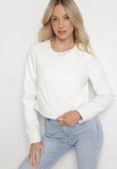Biała Kurtka Ramoneska z Ozdobnymi Guzikami Sesiania. Białe kurtki damskie Born2be, m, bez wzorów, z jeansu, bez kaptura. Za 179.99 zł.