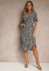 Czarna Rozkloszowana Sukienka z Bawełny Zdobiona Kwiatowym Printem Arirelle. Czarne sukienki damskie Renee, z aplikacjami, z bawełny, eleganckie, bez ramiączek. W wyprzedaży za 55.99 zł.
