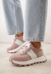 Różowe Sneakersy z Zamszu Naturalnego z Perforacją na Grubej Podeszwie Cezarisse. Czerwone obuwie sportowe damskie Born2be, z jeansu, bez zapięcia. Za 259.99 zł.