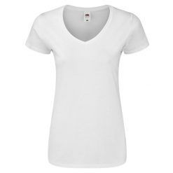 Koszulka Damska Iconic 140 Z Dekoltem V. Białe bluzki damskie Fruit of the Loom, xl, bez wzorów, bez kołnierzyka, bez ramiączek. Za 39.99 zł.