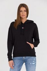 TOMMY JEANS Czarna damska bluza z kapturem. Czarne bluzy damskie Tommy Jeans, bez wzorów, z jeansu, z kapturem. W wyprzedaży za 382.99 zł.