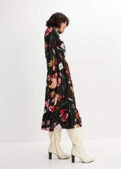 Sukienka midi z lejącej wiskozy. Czarne sukienki damskie bonprix, bez wzorów, z wiskozy, bez ramiączek. Za 149.99 zł.