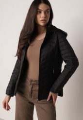 Czarna Pikowana Kurtka Przejściowa z Ozdobną Lamówką przy Kapturze Tidorna. Czarne kurtki damskie Born2be, l, bez wzorów, z jeansu, bez kaptura. Za 89.99 zł.