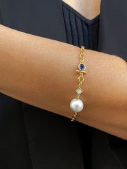 DI GIORGIO Pozłacana bransoletka z cyrkoniami i perłą rozmiar: onesize. Białe bransoletki damskie DI GIORGIO, pozłacane. Za 150.95 zł.