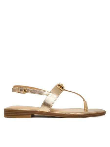Guess Sandały FLJRMY LEM03 Złoty. Żółte sandały damskie Guess, z aplikacjami, ze skóry, bez obcasa, na płaskiej podeszwie, bez zapięcia. Za 333.99 zł.