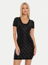 Guess Sukienka dzianinowa Paige W4YK28 Z3FN0 Czarny Slim Fit. Czarne sukienki damskie Guess, z aplikacjami, z dzianiny, bez ramiączek. Za 494.04 zł.