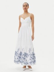 Guess Sukienka letnia W5GT26 WH580 Biały Regular Fit. Białe sukienki damskie Guess, z aplikacjami, z bawełny, bez ramiączek. Za 579.99 zł.