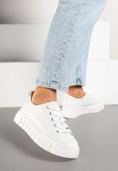 Białe Sznurowane Sneakersy Vices na Płaskiej Podeszwie Firori. Białe obuwie sportowe damskie Born2be, z jeansu, bez zapięcia. Za 99.99 zł.