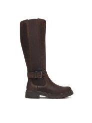Clarks Kozaki Orinoco3 Tall 26182900 Brązowy. Brązowe kozaki damskie Clarks, ze skóry, bez obcasa, na płaskiej podeszwie, bez zapięcia. Za 779.99 zł.