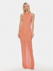 Guess Sukienka wieczorowa Belle W4GK80 Z36O0 Koralowy Slim Fit. Pomarańczowe sukienki damskie Guess, z aplikacjami, z wiskozy, wizytowe, bez ramiączek. Za 389.99 zł.