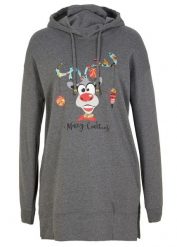 Długa bluza z kapturem i rozcięciem z boku. Szare bluzy damskie bonprix, na zimę, bez wzorów, z kapturem. Za 109.99 zł.