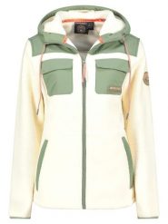 Geographical Norway Kurtka polarowa "Toulouse" w kolorze kremowo-oliwkowym rozmiar: L. Brązowe kurtki damskie Geographical Norway, l, bez wzorów, z polaru, bez kaptura. Za 139.87 zł.