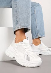Białe Sneakersy Vices na Platformie Ozdobione Tłoczeniem Natiselle. Białe obuwie sportowe damskie Renee, z jeansu, bez zapięcia. Za 99.99 zł.