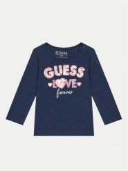Guess Bluzka K4BI16 J1314 Granatowy Regular Fit. Niebieskie bluzki i koszule dziewczęce Guess, z aplikacjami, z bawełny, bez kołnierzyka, bez ramiączek. Za 59.99 zł.