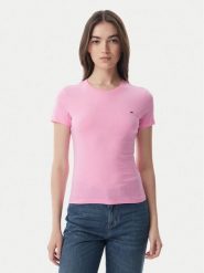 Tommy Jeans T-Shirt DW0DW20459 Różowy jasny Slim Fit. Czerwone t-shirty damskie Tommy Jeans, s, bez wzorów, z bawełny, bez kołnierzyka. Za 129.99 zł.