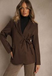Brązowa Marynarka z Ozdobnym Wiązaniem z Boku w Talii Nenarie. Brązowe marynarki i żakiety damskie Renee, l, z aplikacjami, z jeansu, eleganckie. Za 149.99 zł.