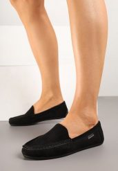Czarne Mokasyny z Imitacji Zamszu z Ozdobnymi Przeszyciami Zeolira. Czarne mokasyny damskie Born2be, z jeansu, bez obcasa. Za 59.99 zł.