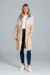 Dwukolorowy Płaszcz Typu Parka - Beżowy Szary. Brązowe parki damskie Figl, l, bez wzorów, z elastanu, bez kaptura. Za 369.00 zł.