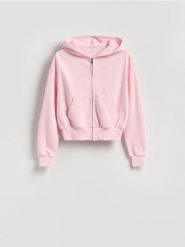 Rozpinana bluza - pastelowy róż. Czerwone bluzy damskie Reserved, l, bez wzorów, z bawełny, bez kaptura. Za 109.99 zł.