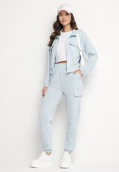 Jasnoniebieski Komplet Dresowy Cargo Bluza i Spodnie z Kieszeniami Kormilla. Niebieskie bluzy damskie Born2be, m, bez wzorów, z dresówki, bez kaptura. Za 84.99 zł.
