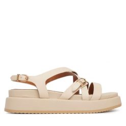 Sandały Tamaris. Białe sandały damskie Tamaris, bez wzorów, bez obcasa, na płaskiej podeszwie, bez zapięcia. Za 329.99 zł.