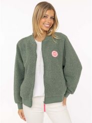 Zwillingsherz Kurtka "Good Vibes" w kolorze zielonym rozmiar: XL. Zielone kurtki damskie Zwillingsherz, xl, bez wzorów, z polaru, bez kaptura. Za 214.19 zł.