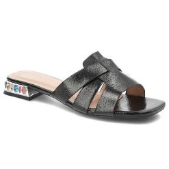 Czarne Klapki Givana Eleganckie Obuwie Damskie. Czarne klapki damskie Givana, bez wzorów, ze skóry ekologicznej, bez obcasa, na obcasie, bez zapięcia. Za 149.00 zł.