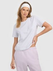 4F T-shirt regular gładki damski - szary S. Szare t-shirty damskie 4F, s, bez wzorów, z materiału, bez kołnierzyka. Za 49.99 zł.