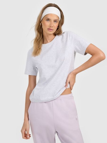 4F T-shirt regular gładki damski - szary S. Szare t-shirty damskie 4F, s, bez wzorów, z materiału, bez kołnierzyka. Za 49.99 zł.