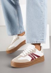 Białe Sneakersy w Stylu Tenisówek na Grubej Podeszwie z Geometrycznym Wzorem Wevirra. Białe obuwie sportowe damskie Born2be, bez zapięcia, tenisowe. Za 89.99 zł.