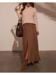 Milan Kiss Spódnica w kolorze jasnobrązowym rozmiar: M. Brązowe spódnice damskie Milan Kiss, na co dzień, m, bez wzorów, maxi. Za 130.99 zł.