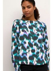 Kaffe Bluzka "Amalia" w kolorze biało-czarno-turkusowym rozmiar: 40. Białe bluzki damskie Kaffe, s, bez wzorów, z wiskozy, klasyczne, bez kołnierzyka, bez ramiączek. Za 78.84 zł.