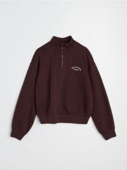 Bluza half-zip z haftowanym napisem z bawełną - czerwony. Czerwone bluzy damskie Sinsay, l, bez wzorów, z bawełny, bez kaptura. Za 49.99 zł.