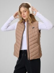 4F Bezrękawnik z wypełnieniem syntetycznym damski - beżowy M. Brązowe kamizelki damskie 4F, m, bez wzorów, z materiału, bez kaptura. Za 199.99 zł.