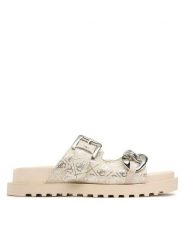 Guess Klapki Fatema FL6FAT FAL03 Beżowy. Brązowe klapki damskie Guess, z aplikacjami, z materiału, bez obcasa, bez zapięcia. Za 269.99 zł.