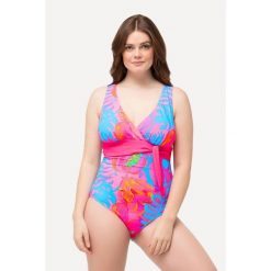 Damski Kostium kąpielowy neonowy nadruk ozdobna tasiemka miękkie miseczki. Niebieskie stroje jednoczęściowe Ulla Popken, bez wzorów, z elastanu. Za 279.99 zł.