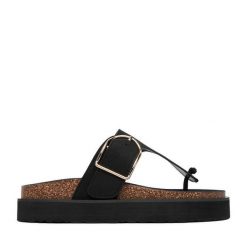 Japonki DeeZee. Czarne klapki damskie DeeZee, bez wzorów, bez obcasa, bez zapięcia. Za 129.99 zł.