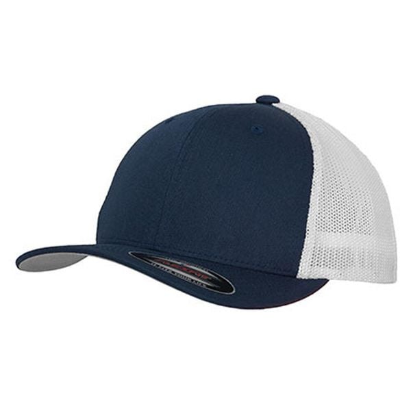 Dwukolorowa Siatkowa Czapka Z Daszkiem. Niebieskie czapki z daszkiem damskie FLEXFIT, bez wzorów. Za 72.99 zł.