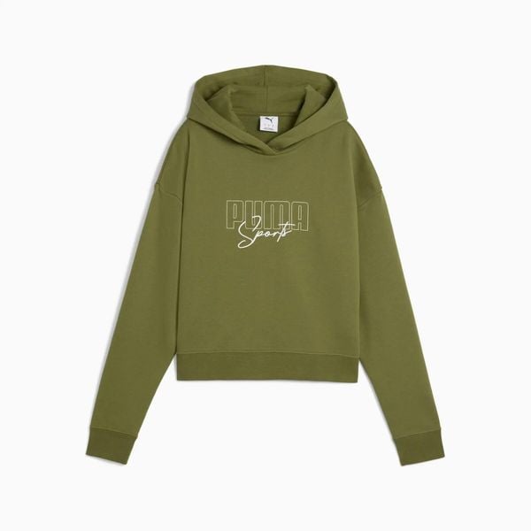 Bluza damska Puma ELEVATED GRAPHIC CROPPED TR 68950022. Zielone bluzy damskie Puma, l, z aplikacjami, z bawełny, z kapturem. Za 184.01 zł.
