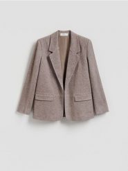 Marynarka z dodatkiem wiskozy - ciemnobrązowy. Brązowe marynarki i żakiety damskie Reserved, l, bez wzorów, z dzianiny. Za 159.99 zł.