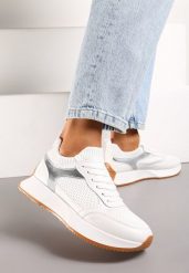 Białe Sneakersy ze Skarpetkową Cholewką Willowa. Białe obuwie sportowe damskie Renee, z jeansu, bez zapięcia. Za 89.99 zł.