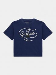 Guess T-Shirt J4RI18 K8HM4 Granatowy Regular Fit. Niebieskie koszulki i t-shirty dziewczęce Guess, z aplikacjami, z bawełny, bez kołnierzyka, bez ramiączek. Za 49.99 zł.
