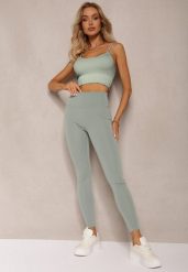 Ciemnozielone Sportowe Legginsy High Waist Quarefia. Zielone legginsy damskie Renee, s, bez wzorów, z jeansu, z podwyższonym stanem, na jogę i pilates. Za 24.99 zł.