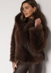 Brązowa Futrzana Kurtka z Nieodpinanym Kapturem Tusarea. Brązowe kurtki damskie Born2be, l, bez wzorów, z futra. Za 259.99 zł.