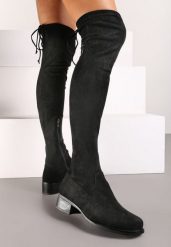 Czarne Kozaki Muszkieterki na Płaskiej Podeszwie ze Sznurkiem Avatiras. Czarne kozaki damskie Renee, na zimę, bez obcasa, na płaskiej podeszwie, bez zapięcia. Za 109.99 zł.