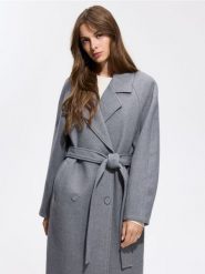 Dwurzędowy płaszcz oversize - szary. Szare płaszcze damskie Reserved, l, bez wzorów, z tkaniny, bez kaptura. Za 299.99 zł.