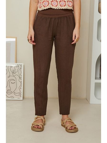 Rodier Lin Lniane spodnie "Provence" w kolorze brązowym rozmiar: XL/XXL. Brązowe spodnie materiałowe damskie Rodier Lin, bez wzorów, ze lnu. Za 136.78 zł.